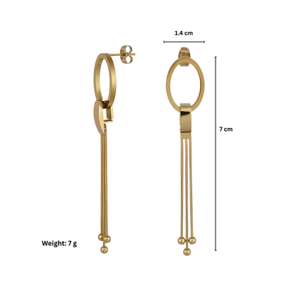 Gold oval drop earrings with chain tassels