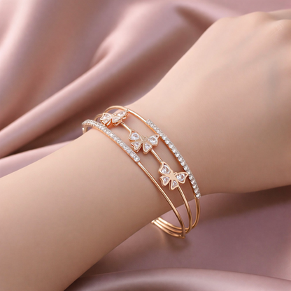 Rose Gold Butterfly Crystal Cuff Bracelet for Women | Elegant Open Bangle | Adjustable Minimal Jewellery | Gift for Her | ARLOMI