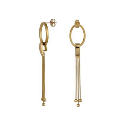 Gold oval drop earrings with chain tassels