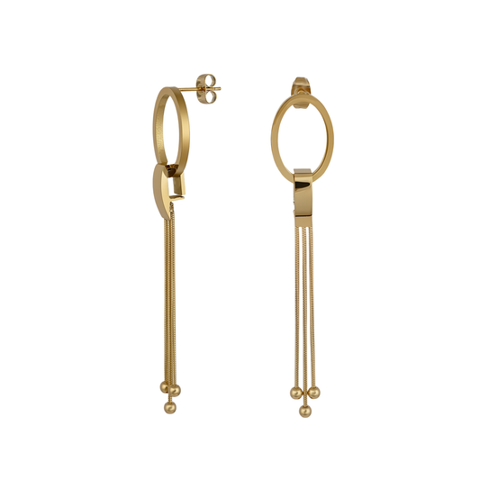 Gold oval drop earrings with chain tassels