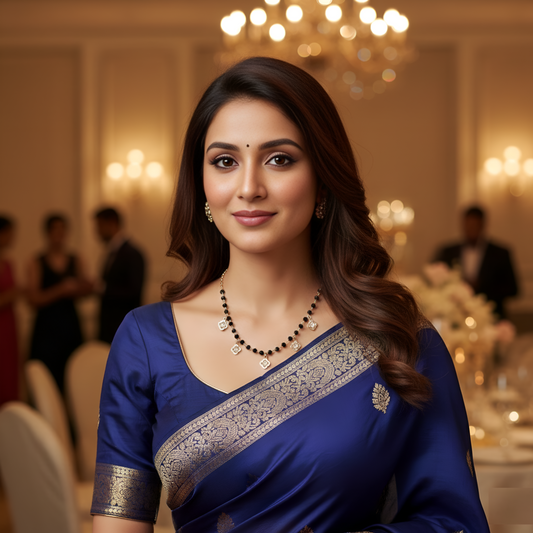 ARLOMI Crystal Floral Charm Mangalsutra for Women – Gold Plated Black Bead Lightweight Daily Wear Necklace