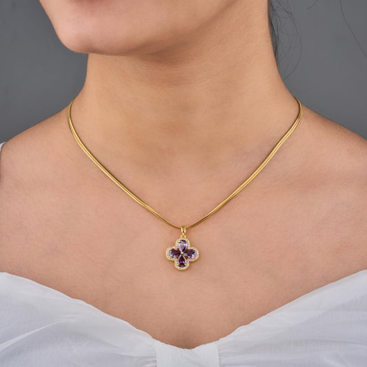 Gold Floral Crystal Pendant Necklace