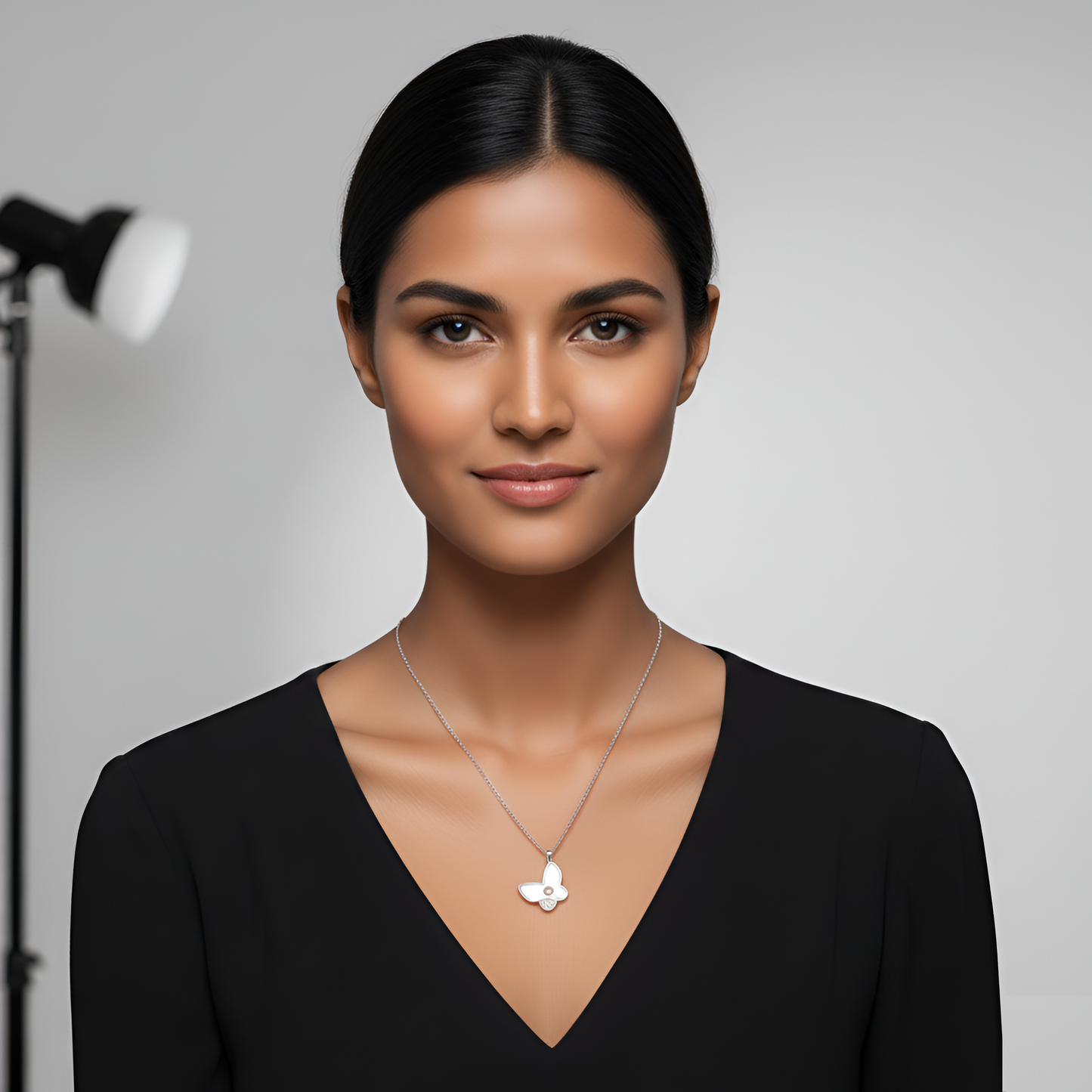 ARLOMI Mother of Pearl Butterfly Pendant Necklace for Women | Silver-Plated Elegant Minimal Jewelry | Gift for Anniversary, Valentine & Birthday