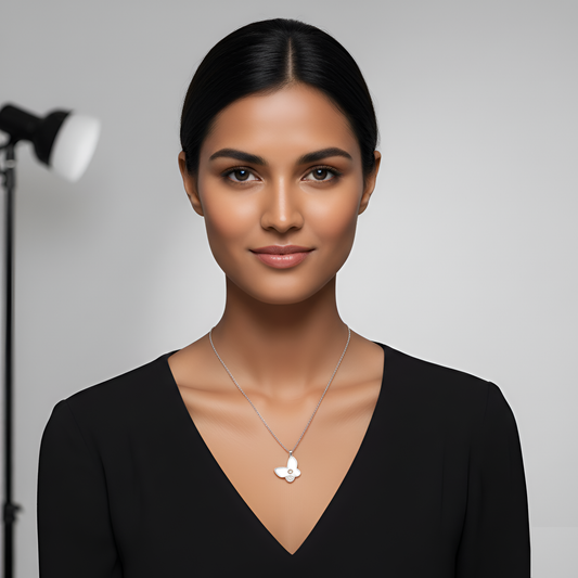 ARLOMI Mother of Pearl Butterfly Pendant Necklace for Women | Silver-Plated Elegant Minimal Jewelry | Gift for Anniversary, Valentine & Birthday