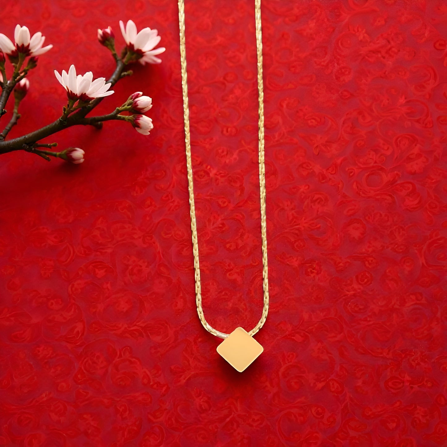 ARLOMI Minimalist Gold Square Pendant Necklace for Women & Girls | Elegant Geometric Charm | Lightweight Daily Wear Jewellery | Gift for Her