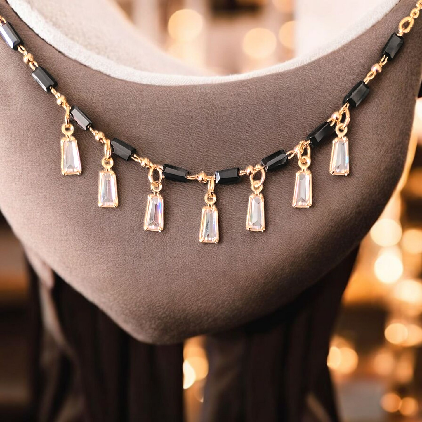 ARLOMI Modern Black Bead Mangalsutra Necklace with Crystal Drops | Trendy Short Mangalsutra for Women