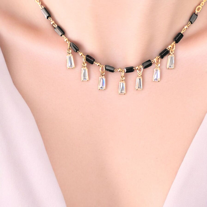 ARLOMI Modern Black Bead Mangalsutra Necklace with Crystal Drops | Trendy Short Mangalsutra for Women