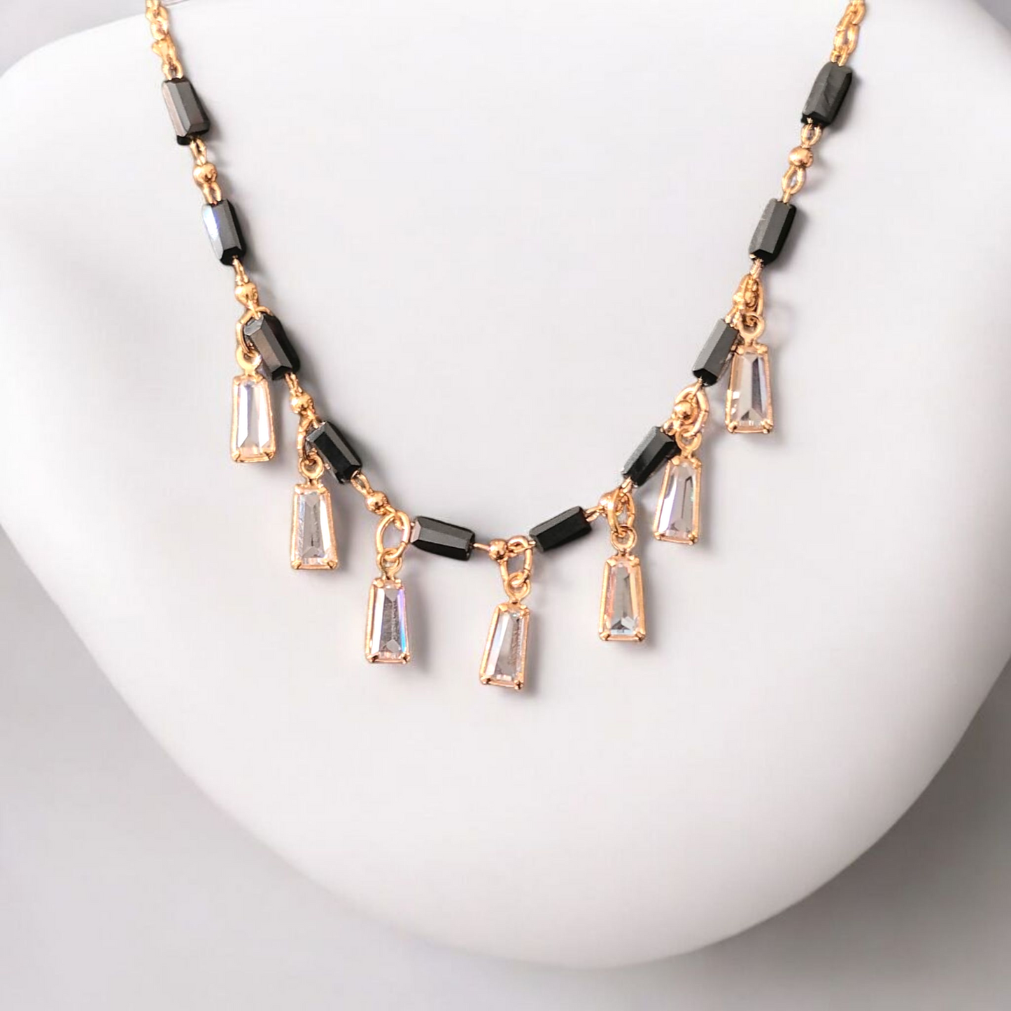 ARLOMI Modern Black Bead Mangalsutra Necklace with Crystal Drops | Trendy Short Mangalsutra for Women