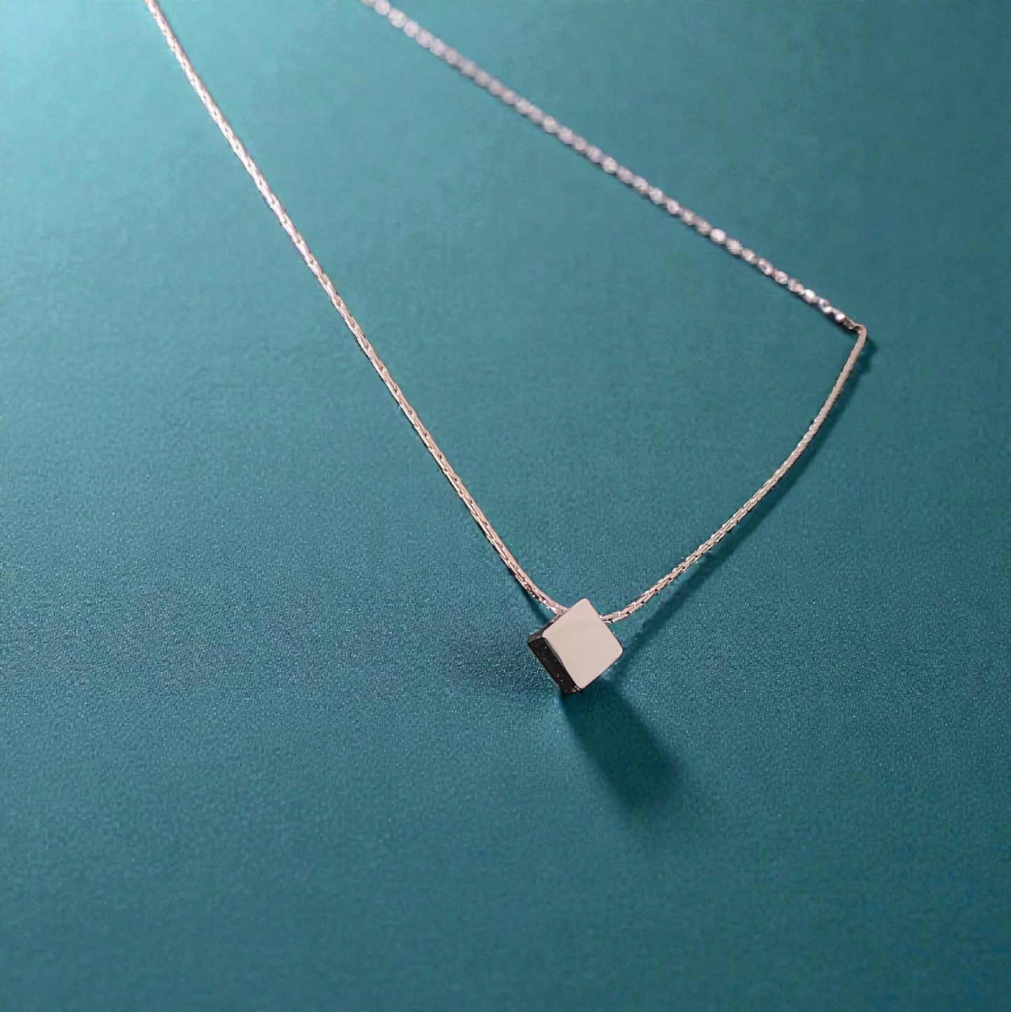Minimalist Square Pendant Necklace for Women & Girls | Elegant Silver Geometric Charm | Daily Wear | Gift for Her