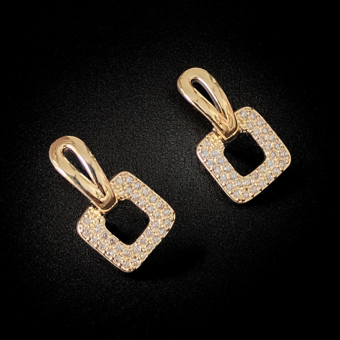 ARLOMI Rose Gold Square Crystal Drop Earrings for Women | Geometric Pave Zirconia Earrings | Minimal Luxury Party & Everyday Jewellery