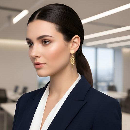 Gold Crystal Leaf Drop Earrings with Chain Tassels