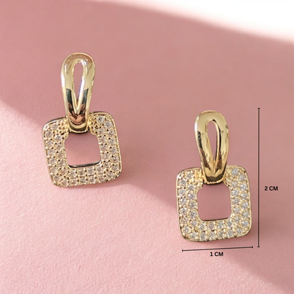 ARLOMI Rose Gold Square Crystal Drop Earrings for Women | Geometric Pave Zirconia Earrings | Minimal Luxury Party & Everyday Jewellery