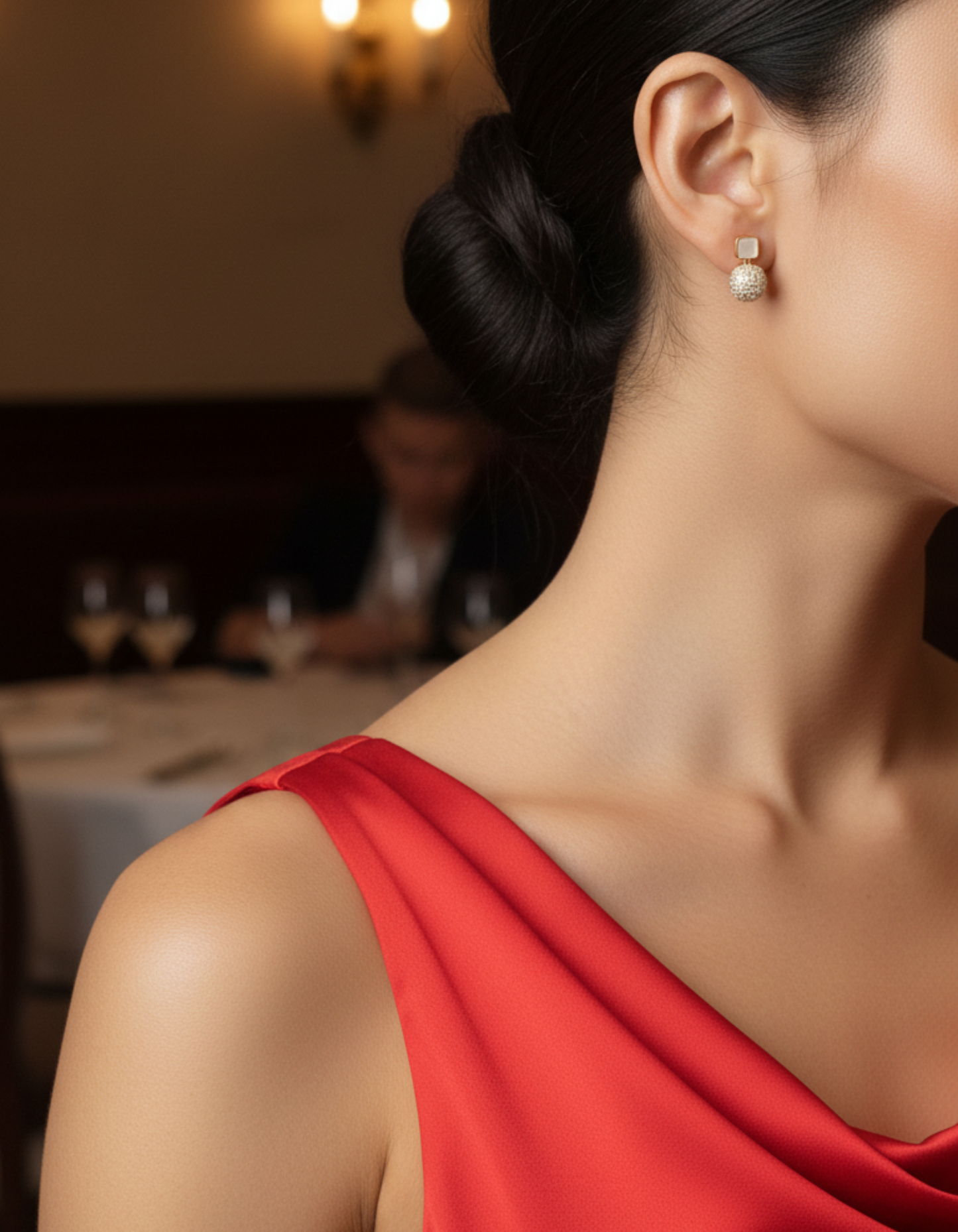 ARLOMI Gold Crystal Drop Earrings for Women | Elegant Square Pearl Stud with Sparkling Stone Dangle | Lightweight Party & Wedding Jewellery Gift