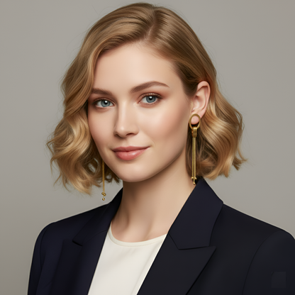 Gold oval drop earrings with chain tassels