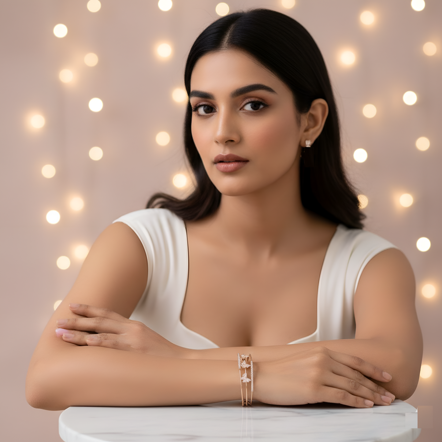 Rose Gold Butterfly Crystal Cuff Bracelet for Women | Elegant Open Bangle | Adjustable Minimal Jewellery | Gift for Her | ARLOMI