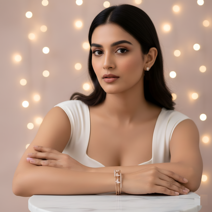 Rose Gold Butterfly Crystal Cuff Bracelet for Women | Elegant Open Bangle | Adjustable Minimal Jewellery | Gift for Her | ARLOMI