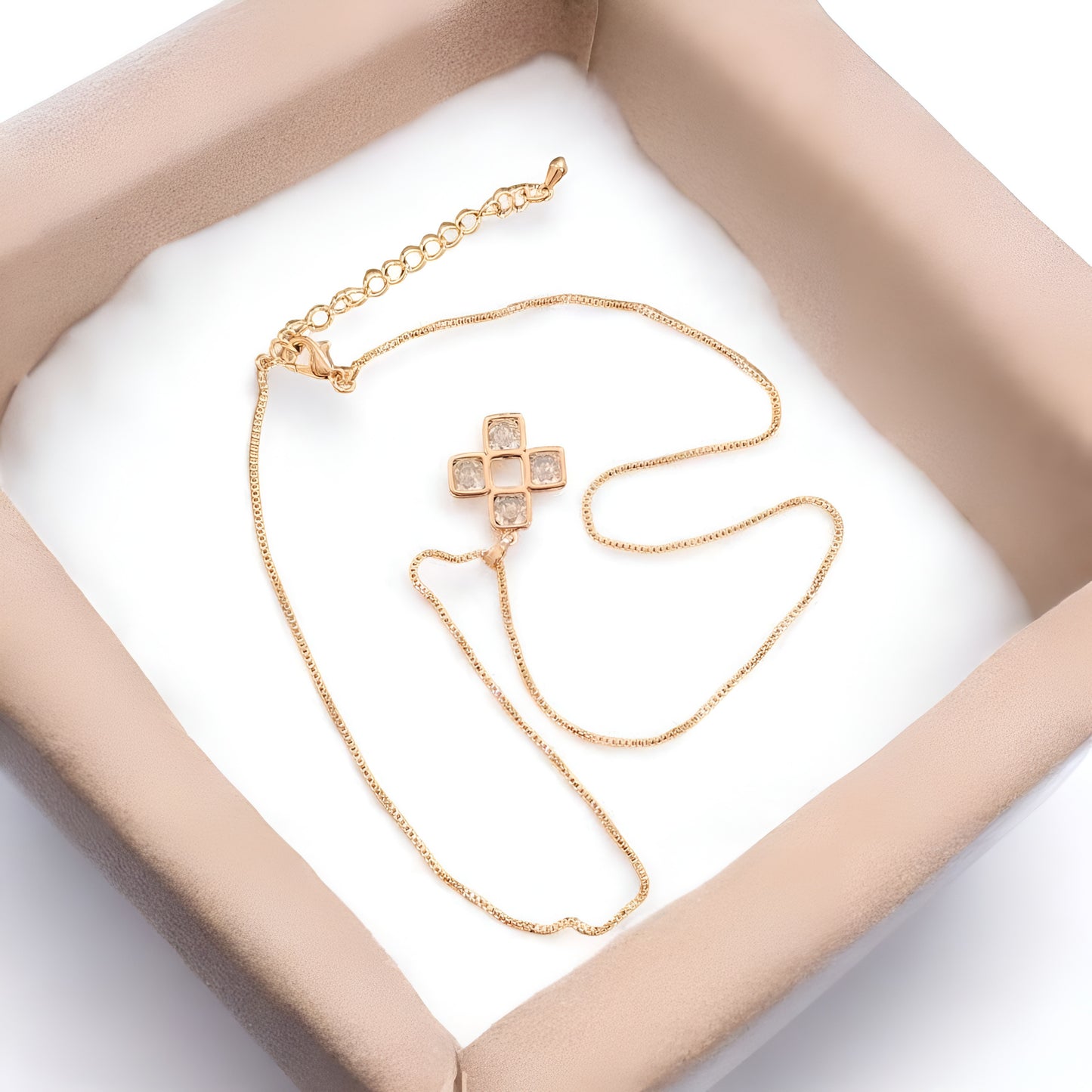 Dainty Gold Cross Pendant Necklace for Women with Sparkling Stones | Minimal Geometric Jewelry | ARLOMI