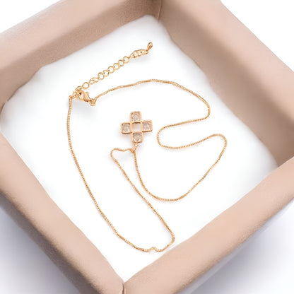 Dainty Gold Cross Pendant Necklace for Women with Sparkling Stones | Minimal Geometric Jewelry | ARLOMI