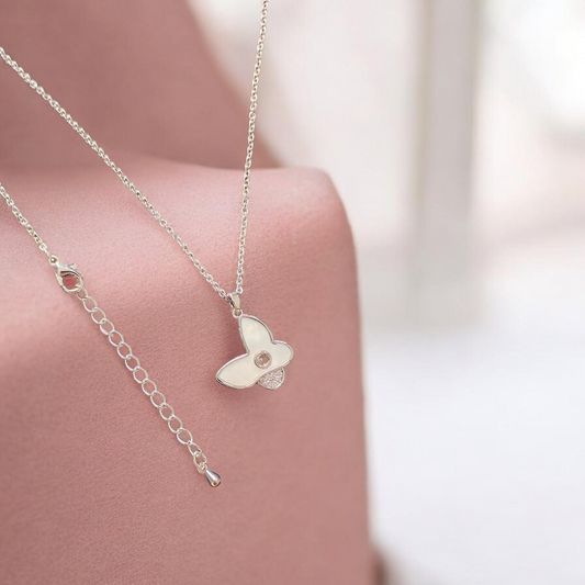 ARLOMI Mother of Pearl Butterfly Pendant Necklace for Women | Silver-Plated Elegant Minimal Jewelry | Gift for Anniversary, Valentine & Birthday