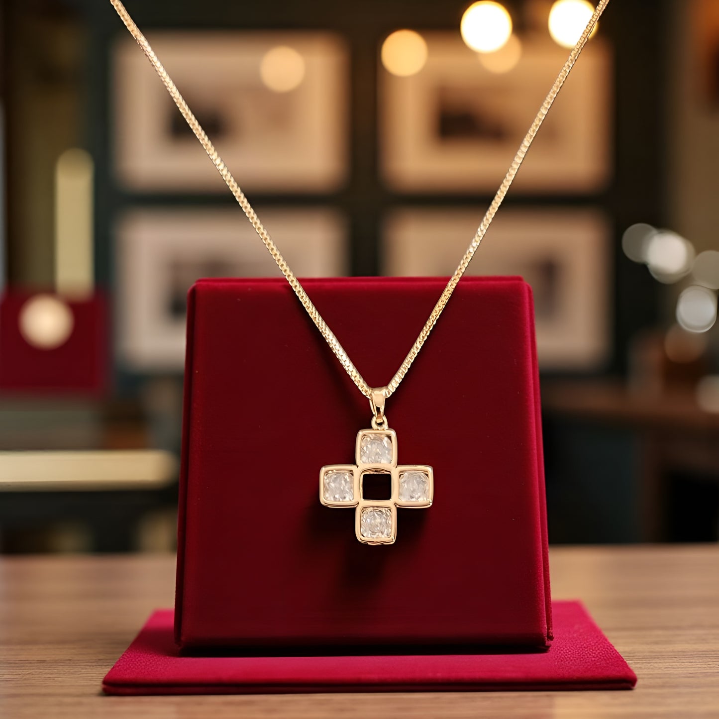 Dainty Gold Cross Pendant Necklace for Women with Sparkling Stones | Minimal Geometric Jewelry | ARLOMI