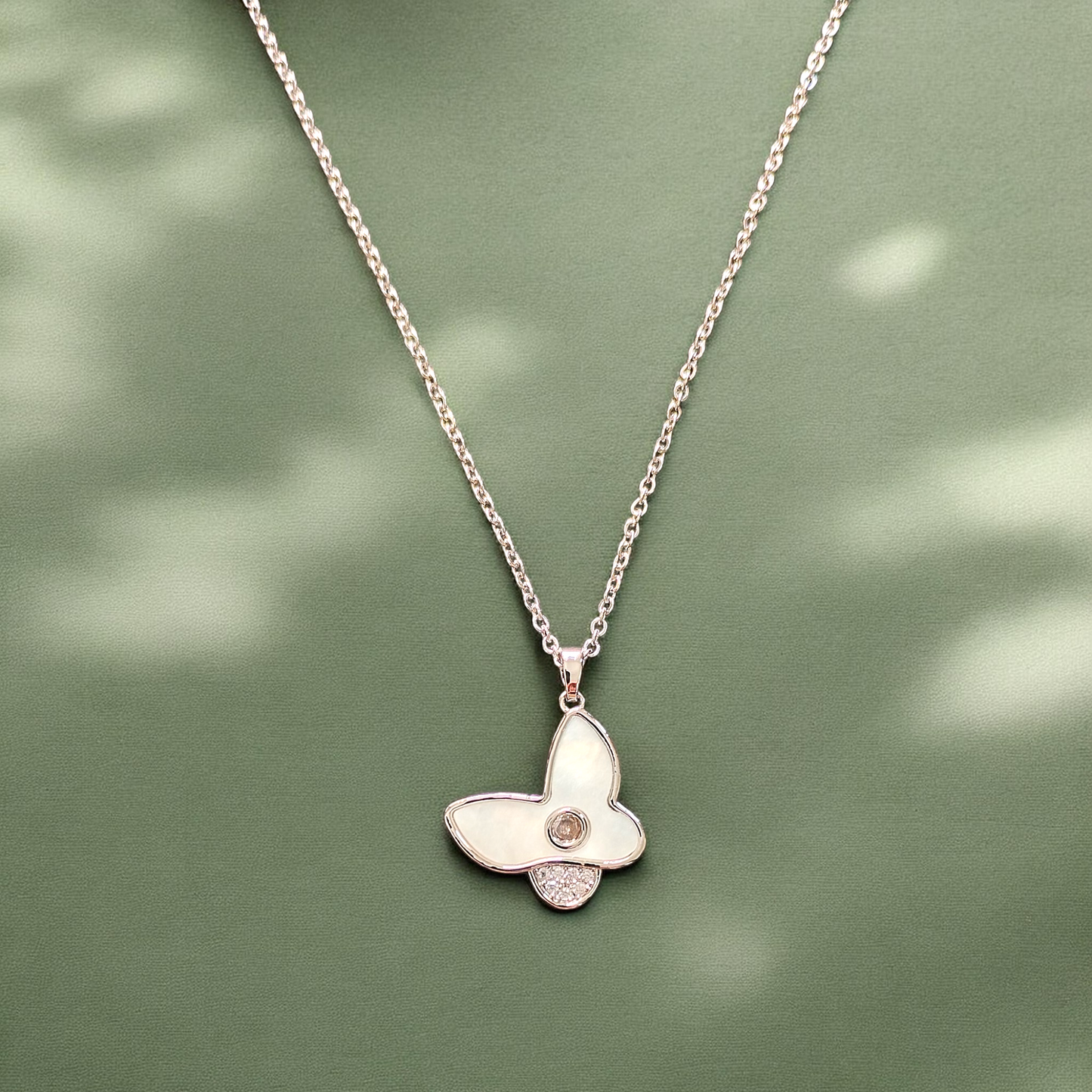 ARLOMI Mother of Pearl Butterfly Pendant Necklace for Women | Silver-Plated Elegant Minimal Jewelry | Gift for Anniversary, Valentine & Birthday