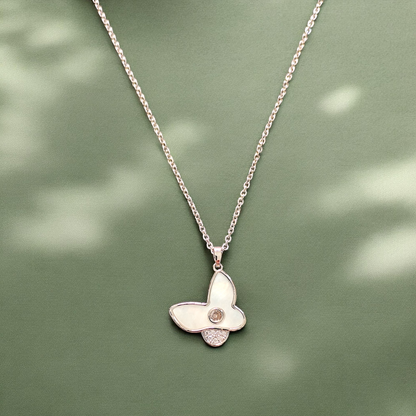 ARLOMI Mother of Pearl Butterfly Pendant Necklace for Women | Silver-Plated Elegant Minimal Jewelry | Gift for Anniversary, Valentine & Birthday