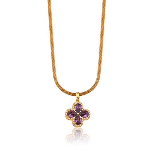 Gold Floral Crystal Pendant Necklace