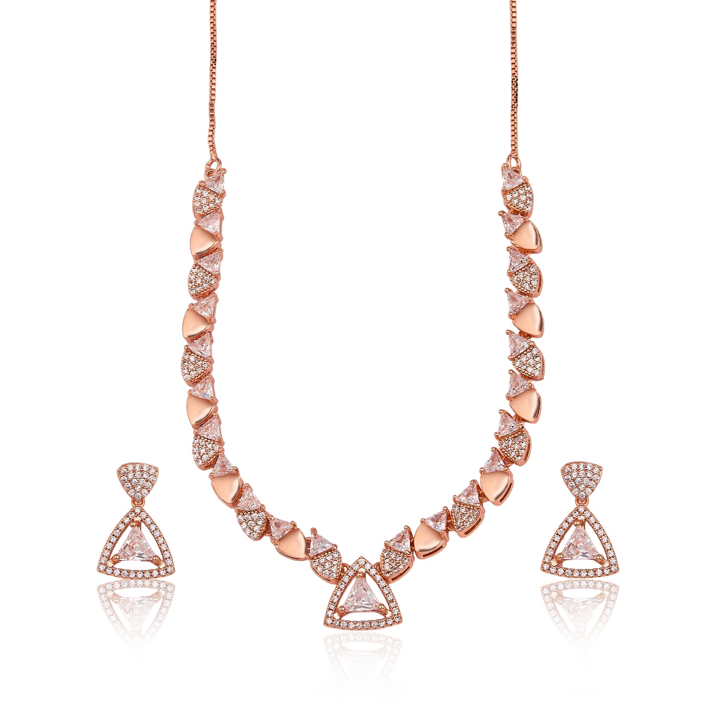 Rose Gold Geometric Crystal Necklace & Drop Earring Set