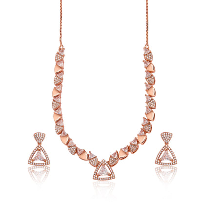 Rose Gold Geometric Crystal Necklace & Drop Earring Set