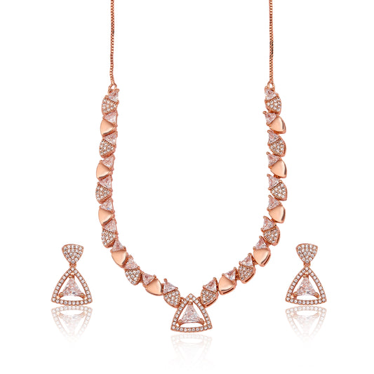 Rose Gold Geometric Crystal Necklace & Drop Earring Set