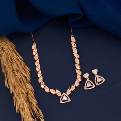 Rose Gold Geometric Crystal Necklace & Drop Earring Set