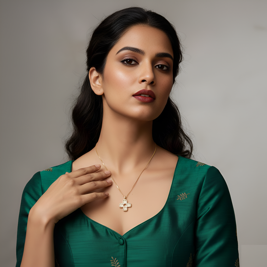 Dainty Gold Cross Pendant Necklace for Women with Sparkling Stones | Minimal Geometric Jewelry | ARLOMI