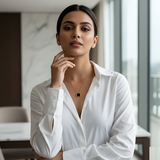 ARLOMI Minimalist Black Square Pendant Necklace for Women – Gold Tone Geometric Luxury Chain