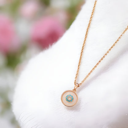 Dainty Gold Floral Turquoise Pendant Necklace for Women | Minimal Round Charm | ARLOMI