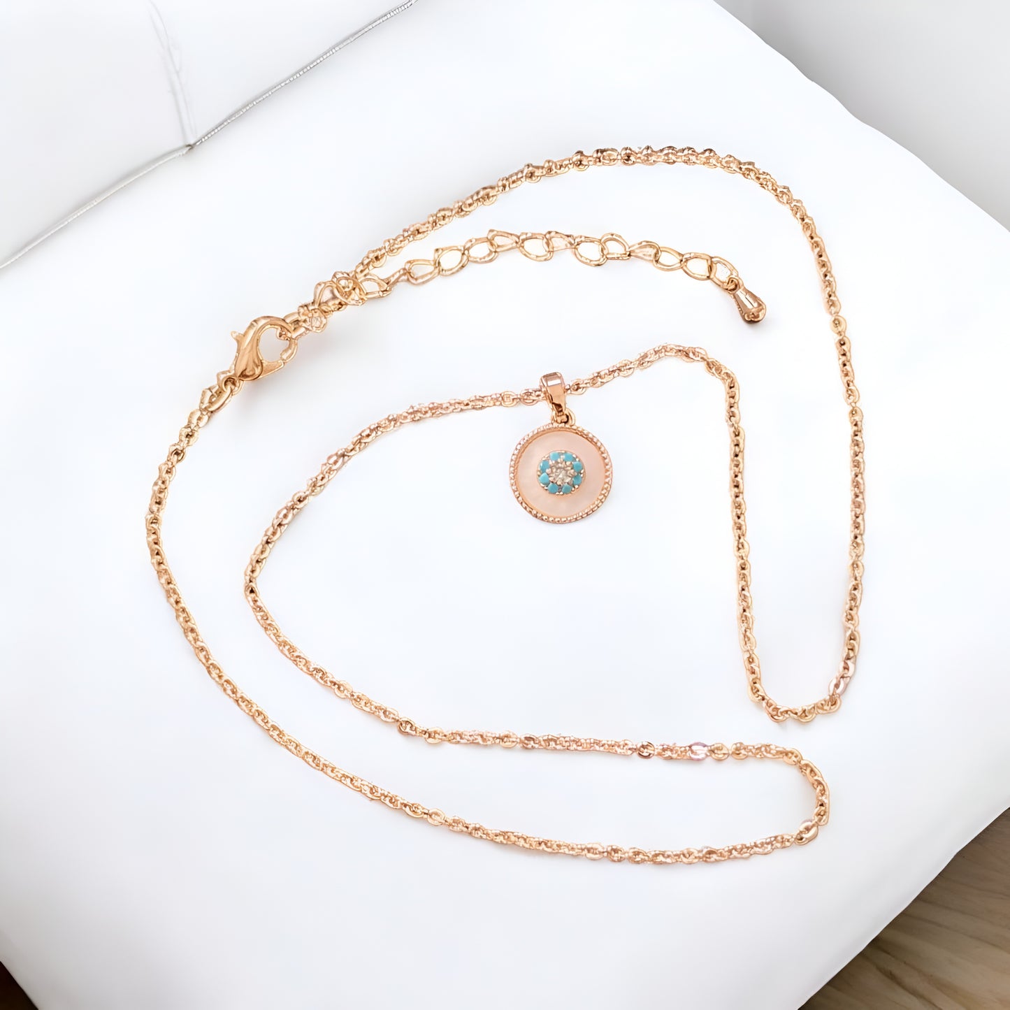 Dainty Gold Floral Turquoise Pendant Necklace for Women | Minimal Round Charm | ARLOMI