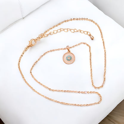 Dainty Gold Floral Turquoise Pendant Necklace for Women | Minimal Round Charm | ARLOMI