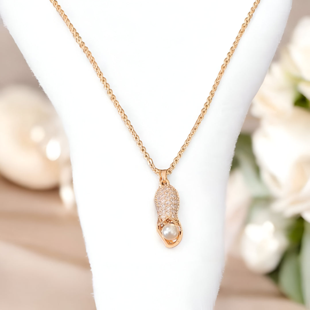 Gold Pearl Drop Pendant Necklace for Women – Elegant CZ Stone Charm Chain | Minimal Luxury Jewelry Gift