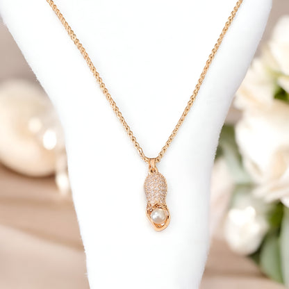 Gold Pearl Drop Pendant Necklace for Women – Elegant CZ Stone Charm Chain | Minimal Luxury Jewelry Gift