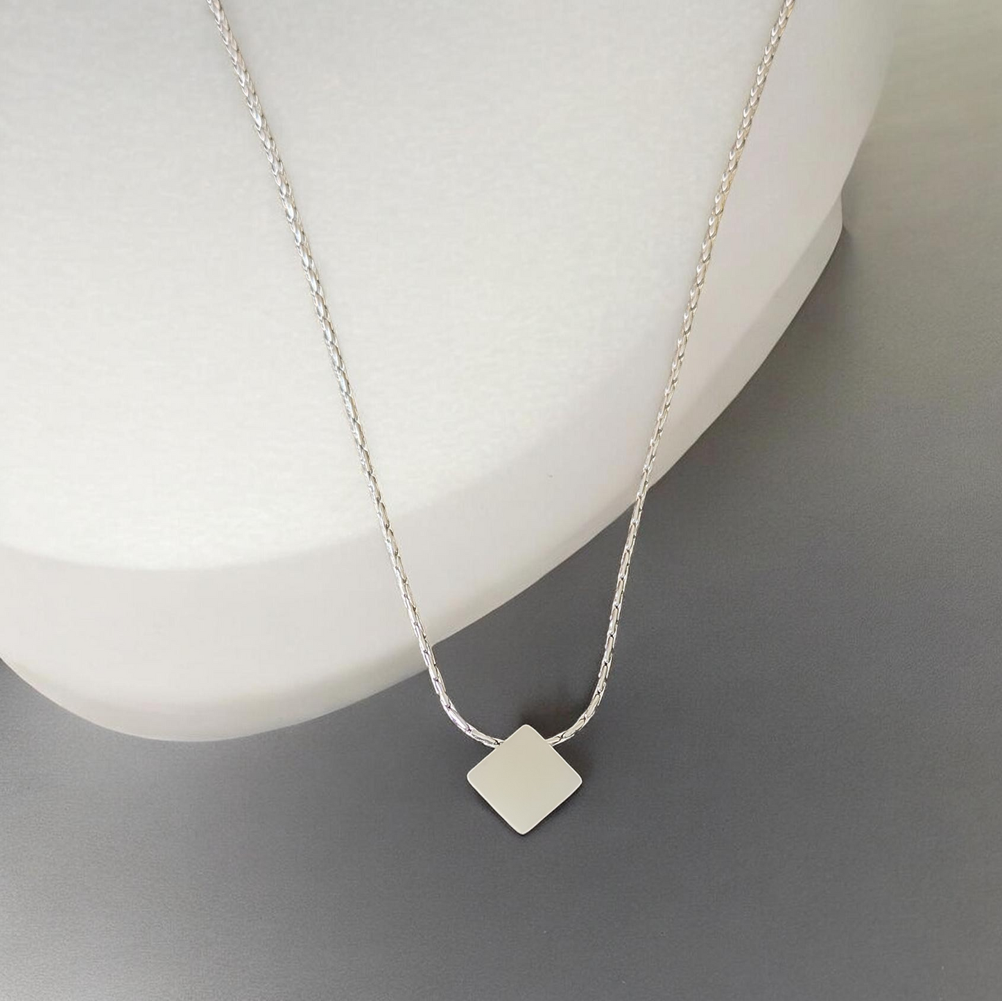 Minimalist Square Pendant Necklace for Women & Girls | Elegant Silver Geometric Charm | Daily Wear | Gift for Her