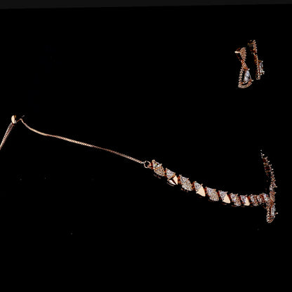 Rose Gold Geometric Crystal Necklace & Drop Earring Set