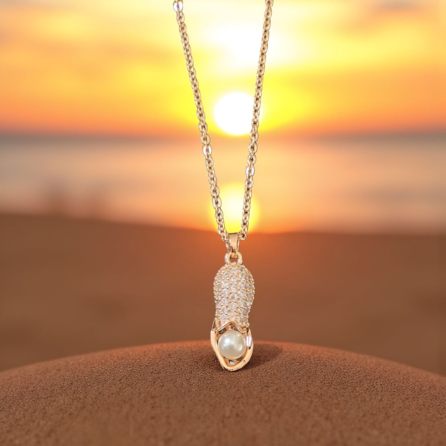 Gold Pearl Drop Pendant Necklace for Women – Elegant CZ Stone Charm Chain | Minimal Luxury Jewelry Gift