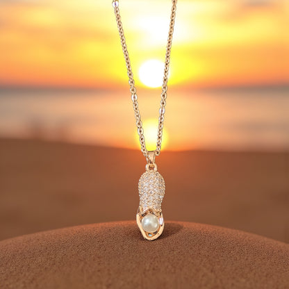 Gold Pearl Drop Pendant Necklace for Women – Elegant CZ Stone Charm Chain | Minimal Luxury Jewelry Gift